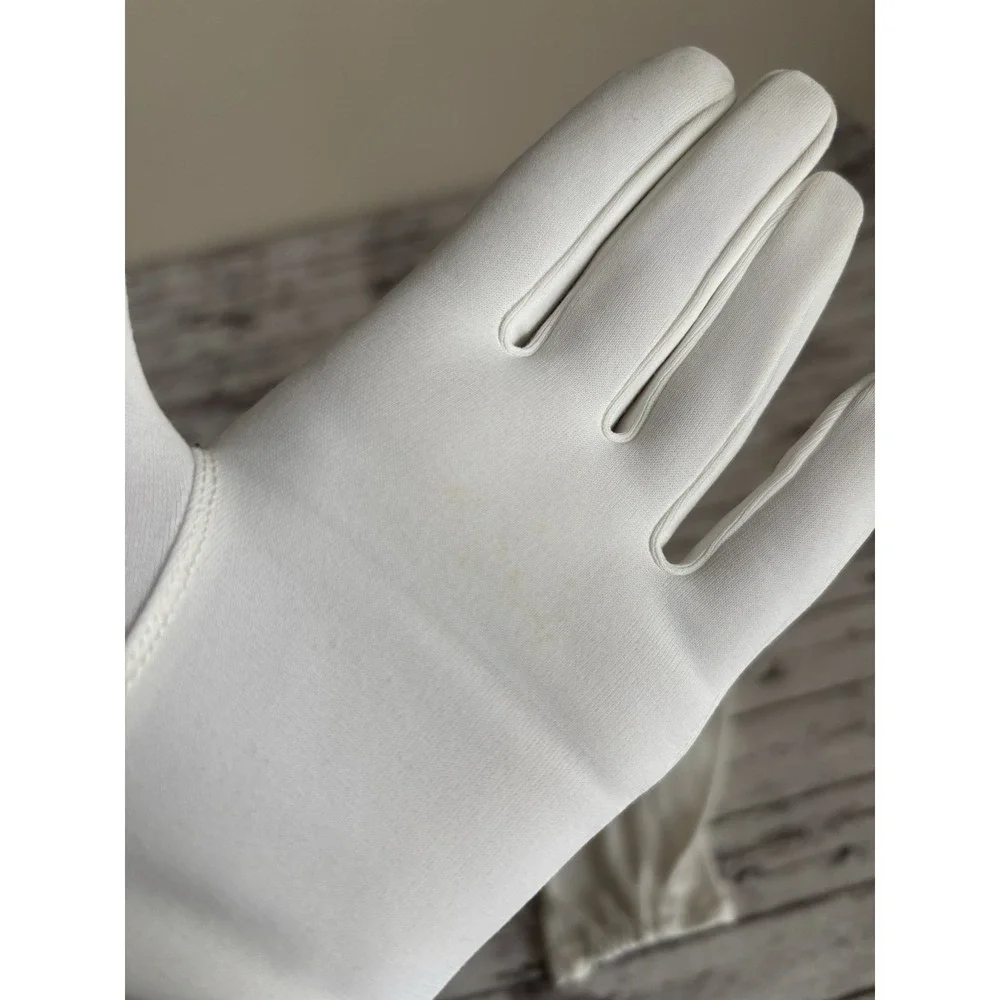 Vintage 1950s White Cotton Gloves Bows Wedding Wrist Length 9